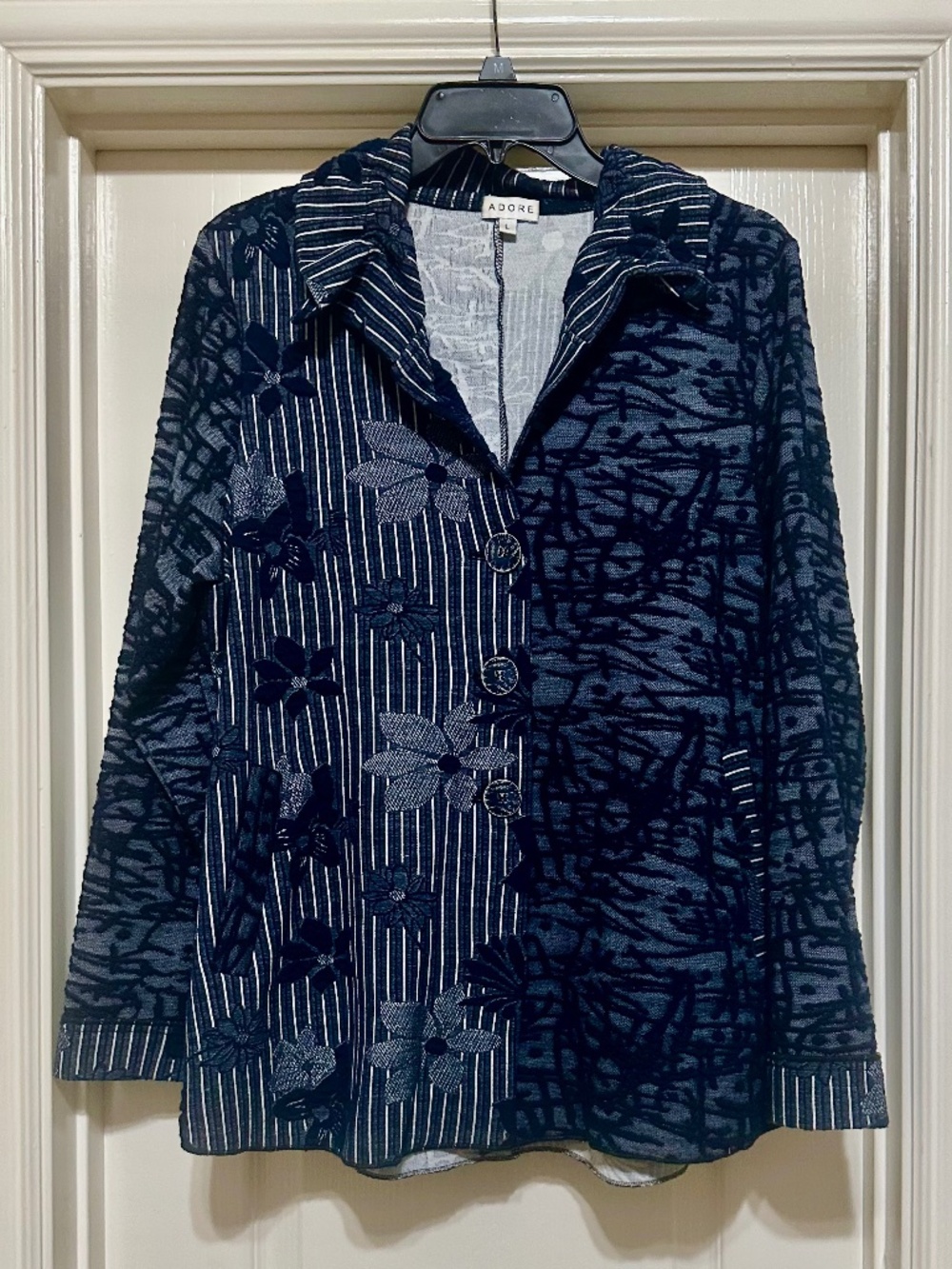 ADORE Jacket Blazer Pockets Ruffle Collar Blue L